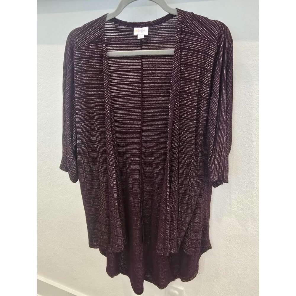 LuLaRoe Womens Burgundy Metallic Open-Front Cardigan S Lightweight